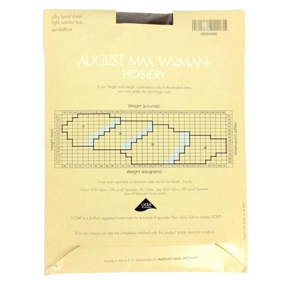 August Max Woman Pantyhose 3X Sheer Misty Taupe Light Control Top Sandalfoot - Picture 2 of 3